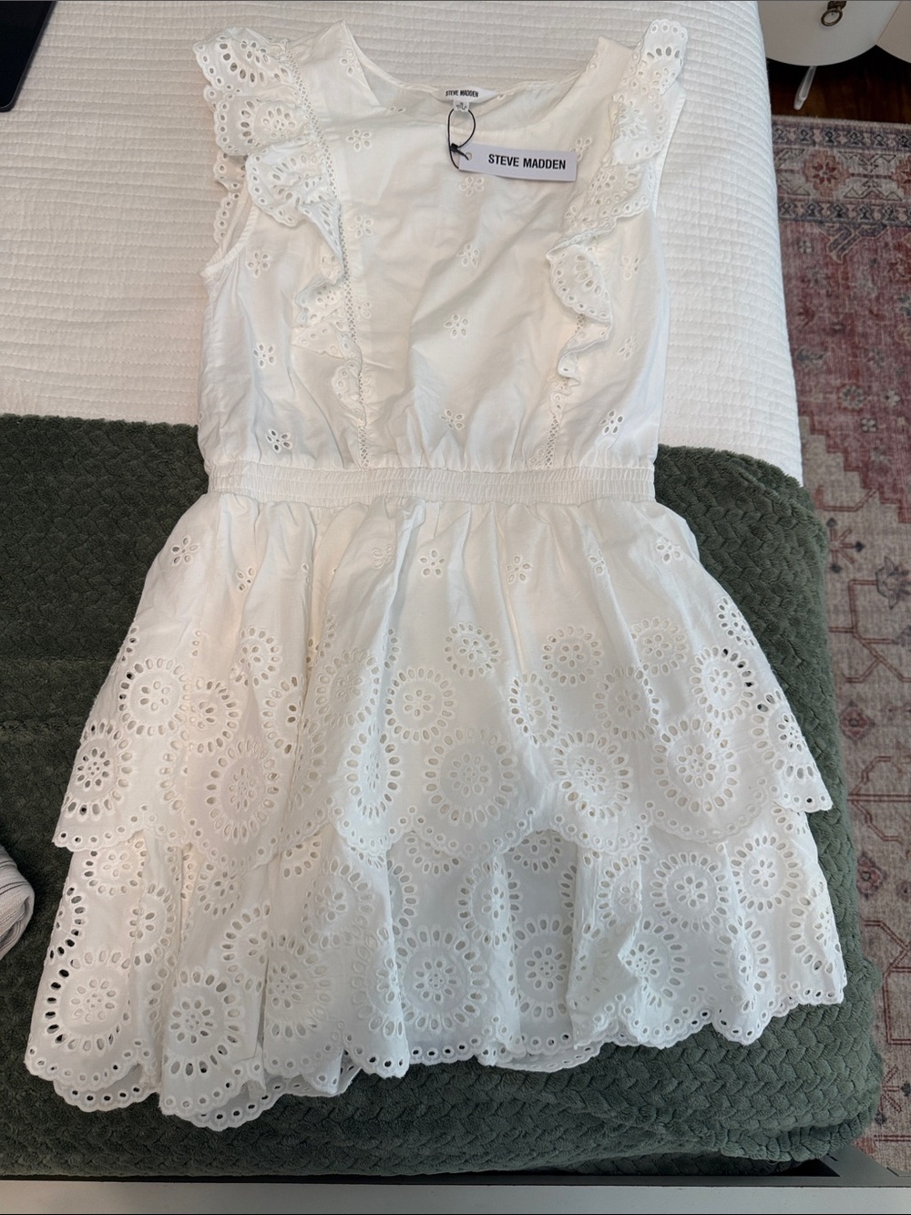 Steve Madden Girls White Eyelet Tiered Ruffle Dress